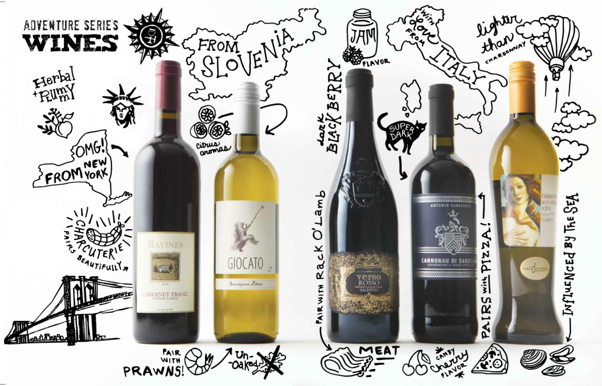 wine bottles with illustrations